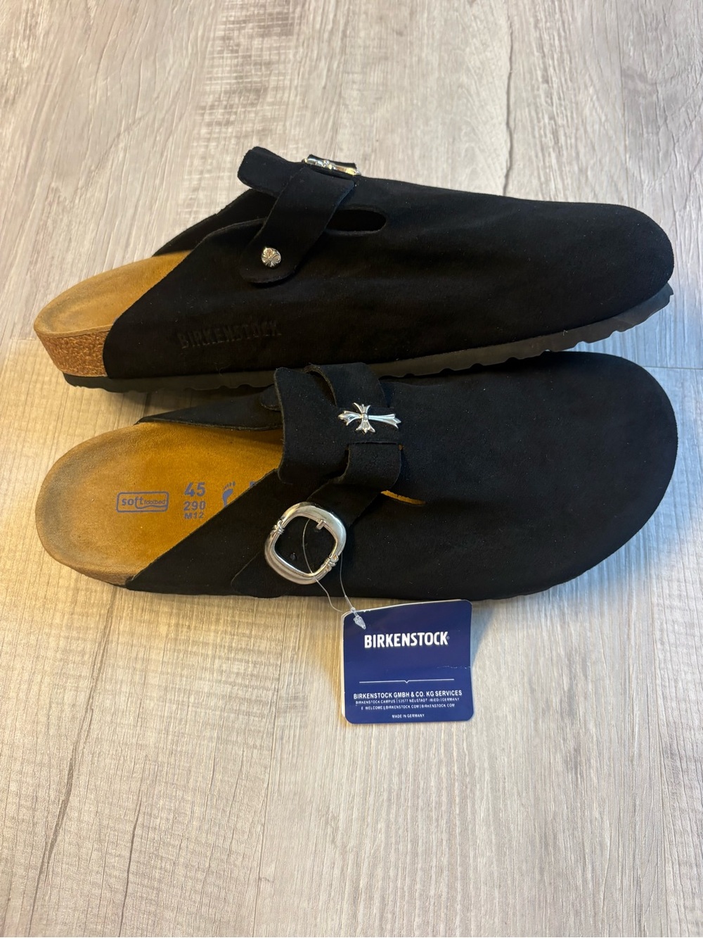 Birkenstock Black Suede Clog with Silver Buckle